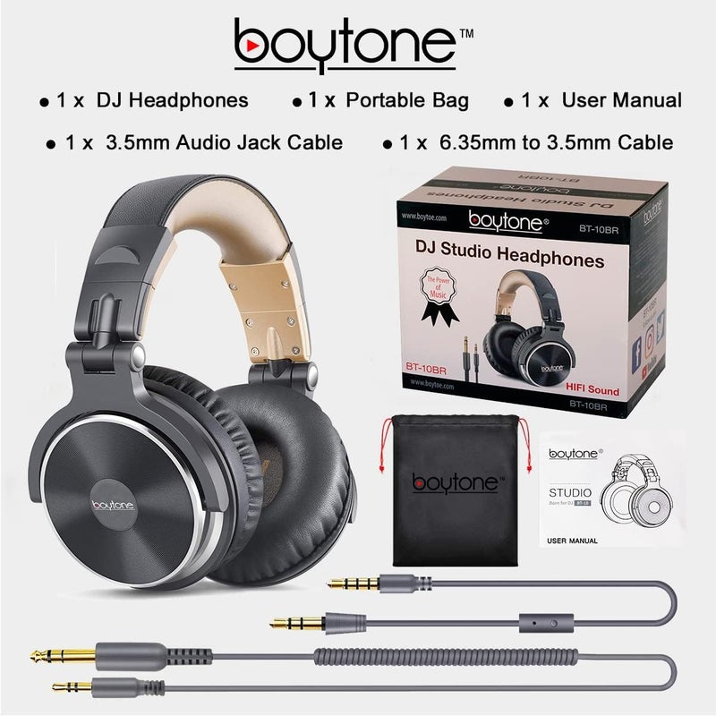 Boytone BT-10BR Studio Recording DJ Headphones - Wired Over Ear Headphones, 50mm Drivers,1/4 to 3.5mm Audio Jack, for Audio Mixer, Professional Monitoring & Foldable Headphones with Stereo Sound - Image 5